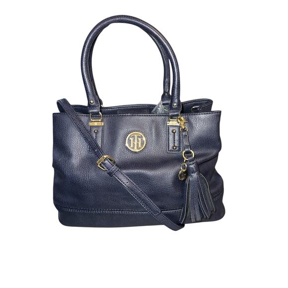 Tommy Hilfiger Navy shoulder bag with gold accents and tassel hang tag - Picture 1 of 7